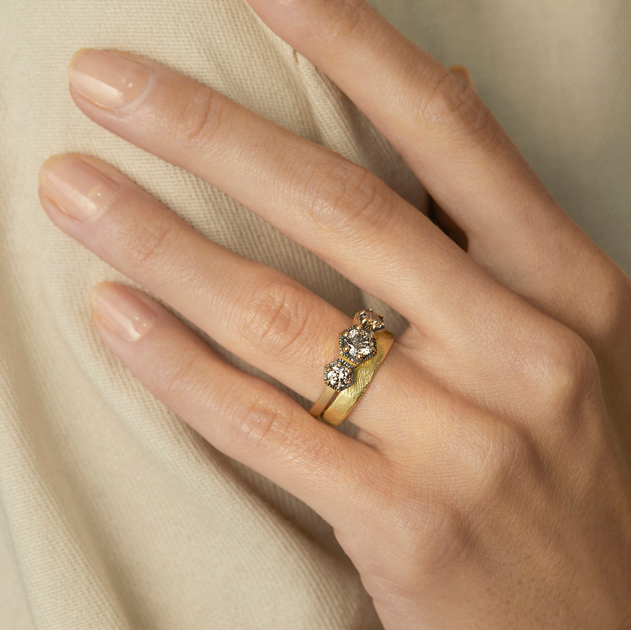 Queen Brown Diamond Triple Hexagon Ring
