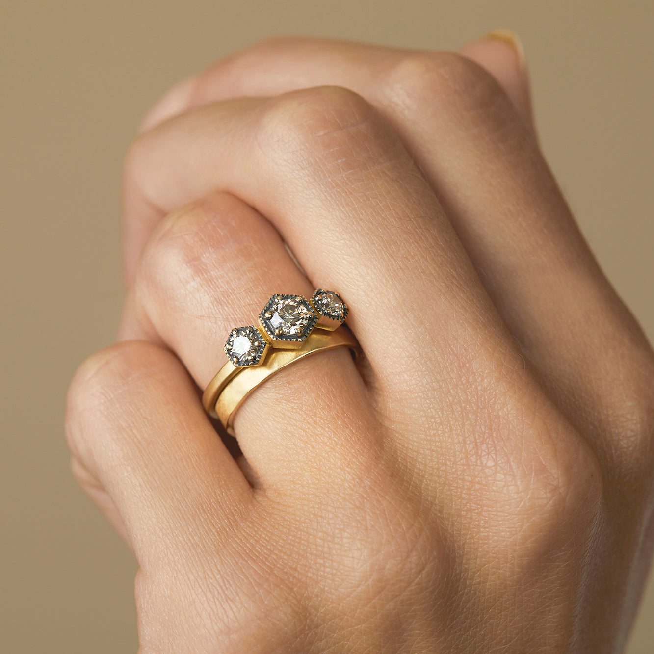 Grand Brown Diamond Triple Hexagon Ring