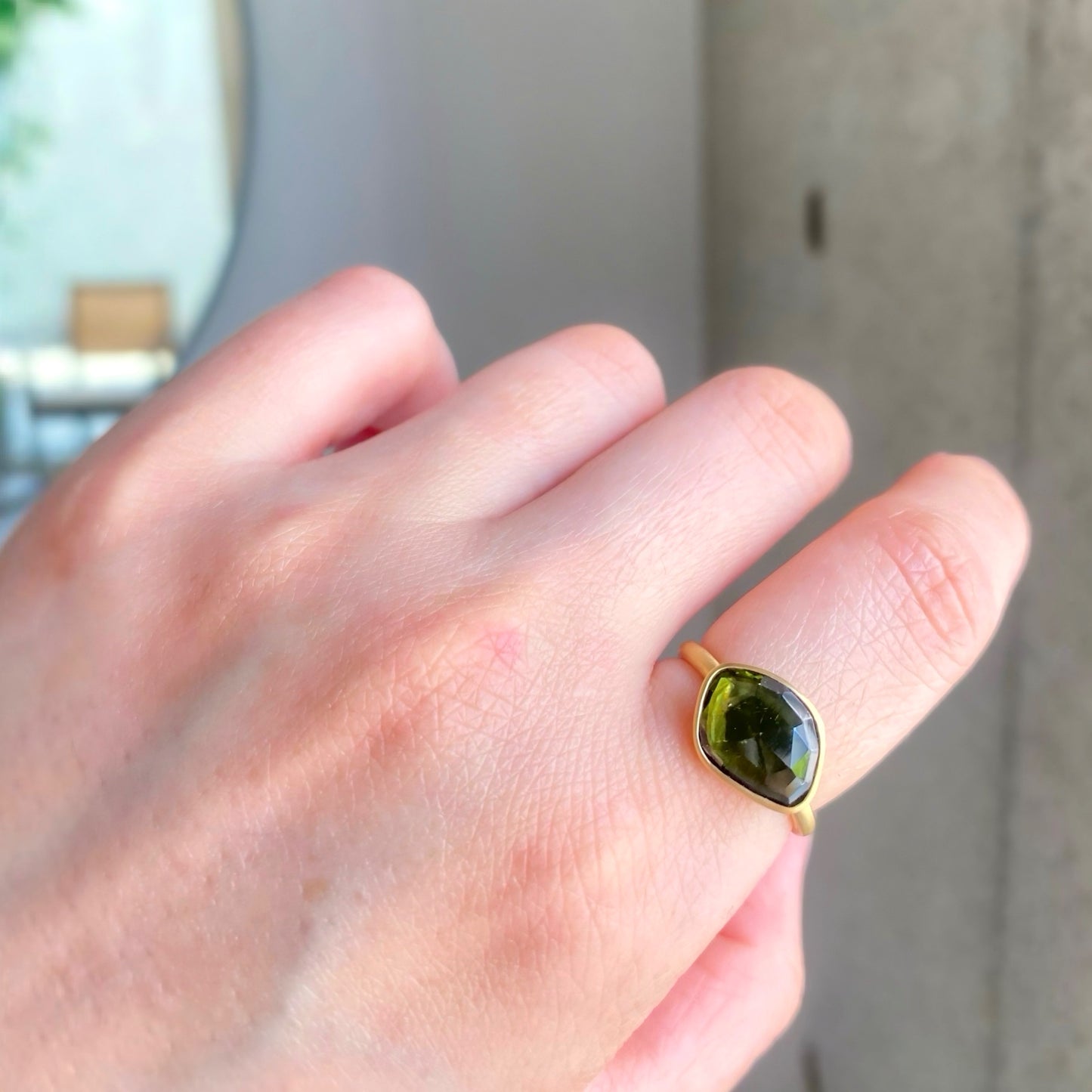 2.44 Carat One-of-a-Kind Rose Cut Green Tourmaline Ring