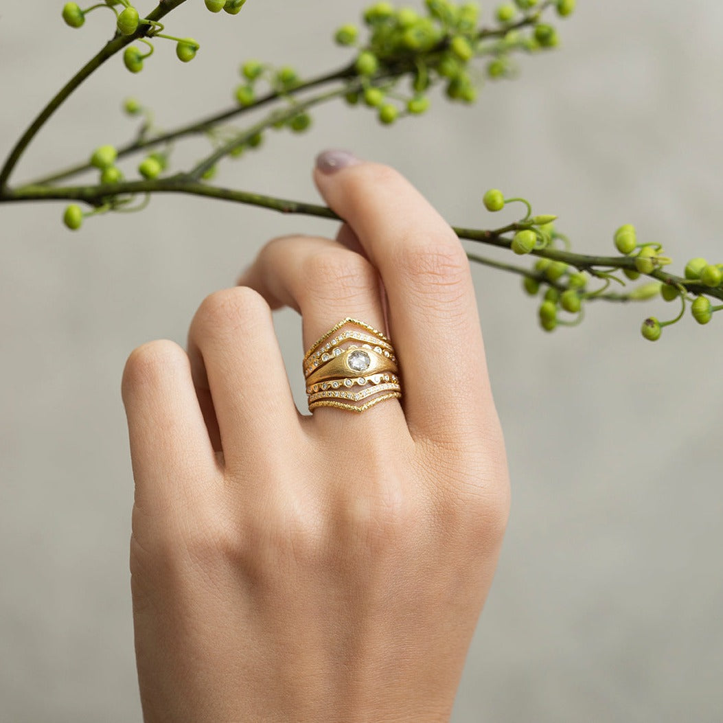 5mm White Diamond Rose Cut Curva Ring