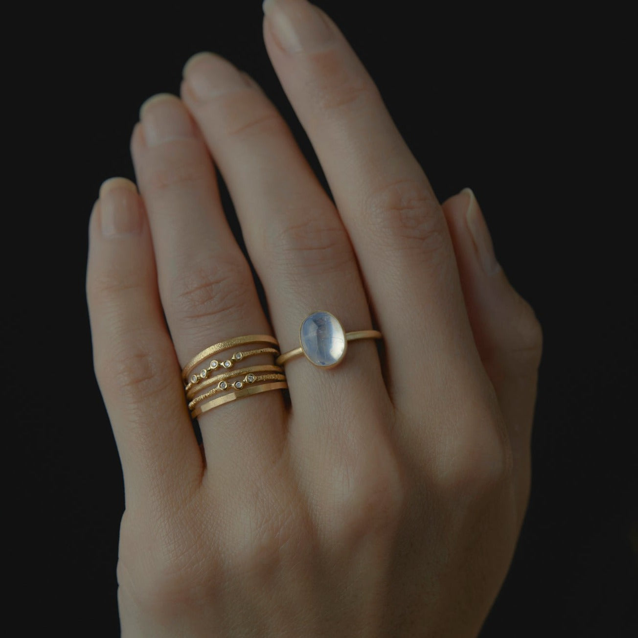Woven Three White Diamond Ring