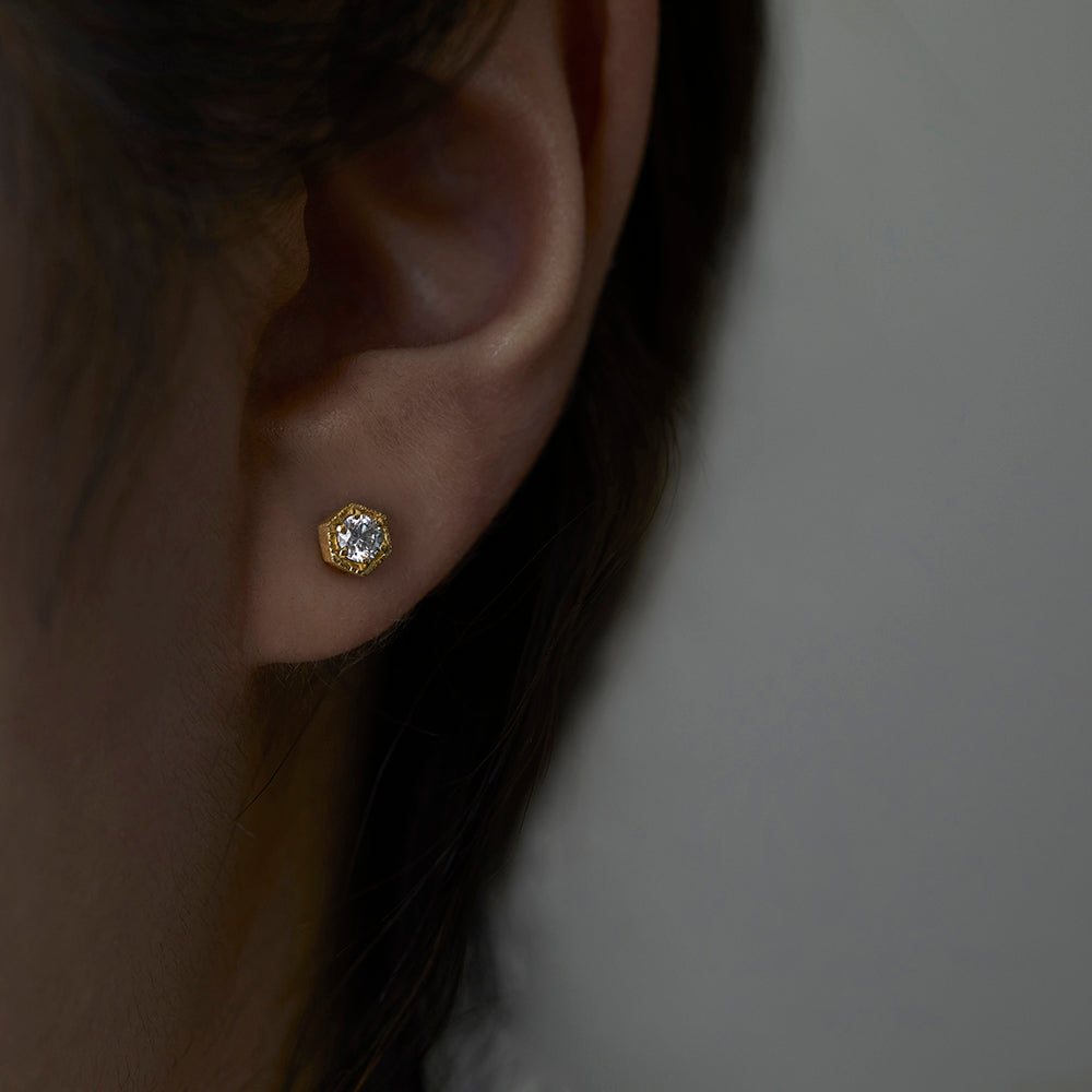 3.5mm White Diamond Hexagon Studs