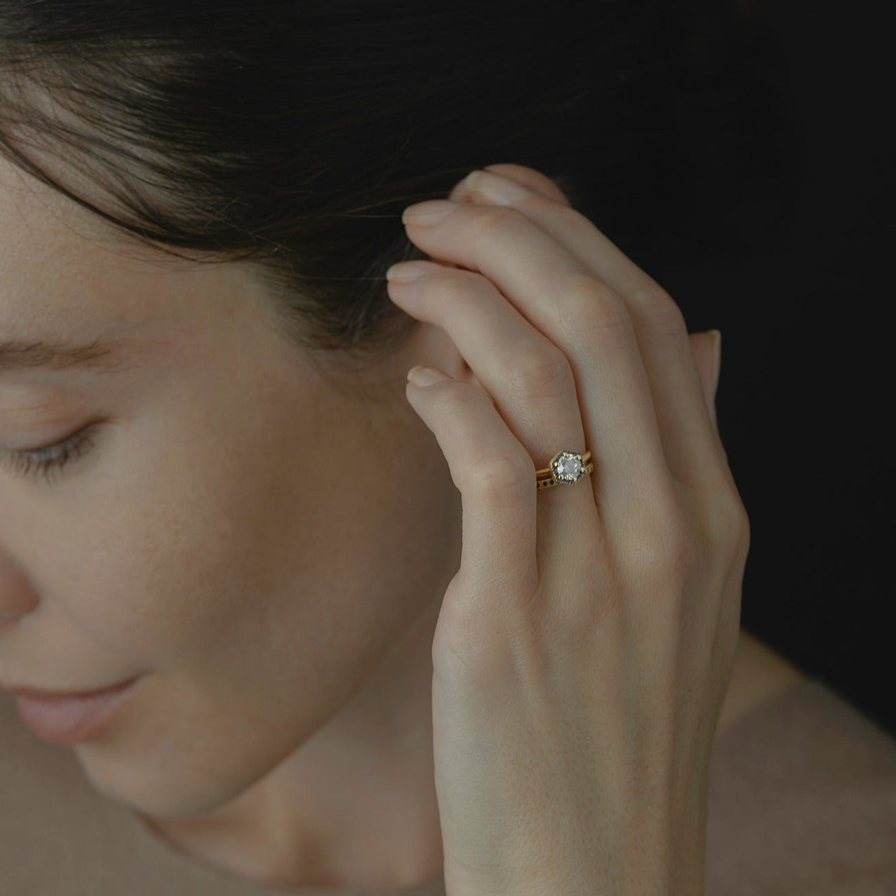 4.5mm Brown Diamond Hexagon Ring