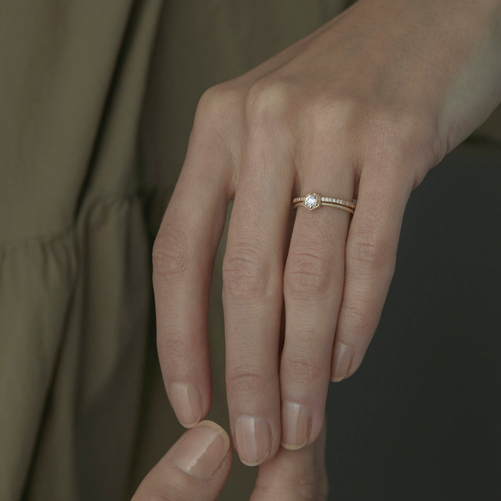 3.5mm White Diamond Hexagon Ring