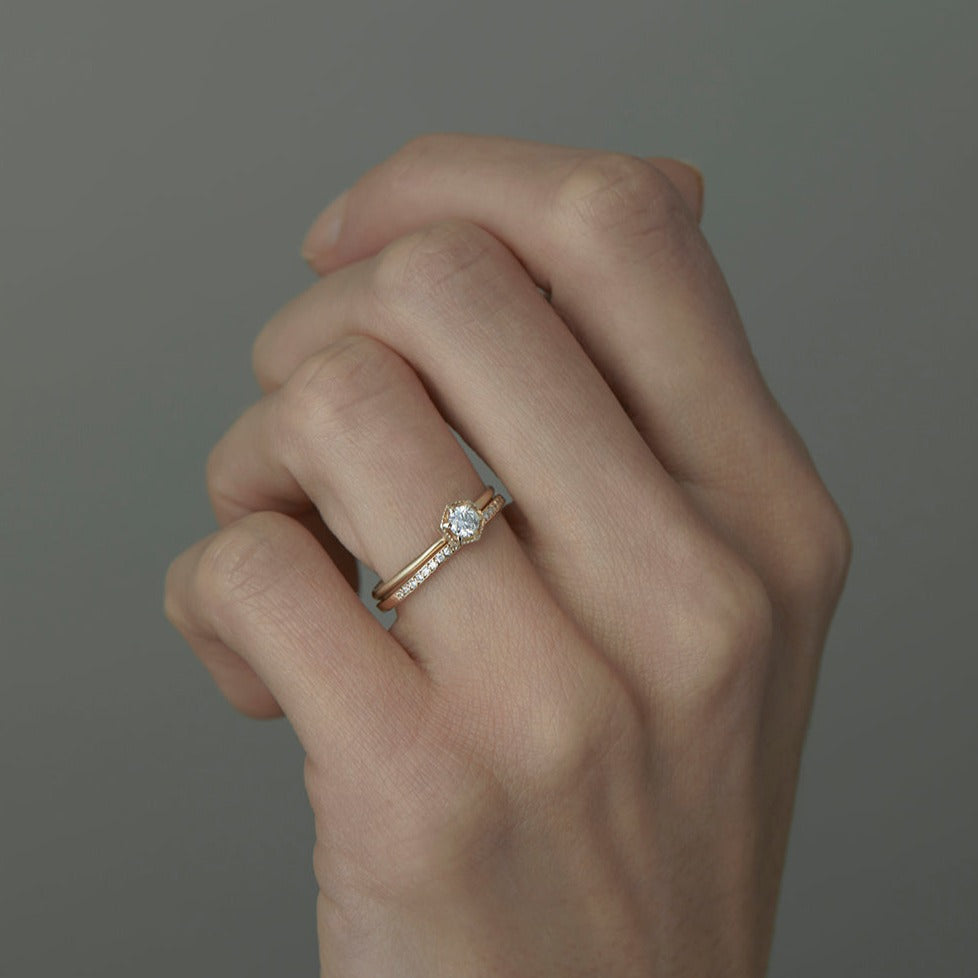 3.5mm White Diamond Hexagon Ring