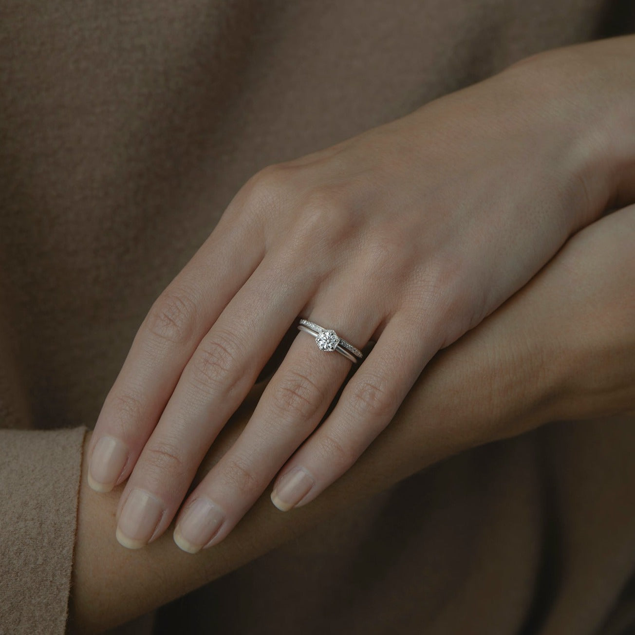 4.5mm White Diamond Hexagon Ring