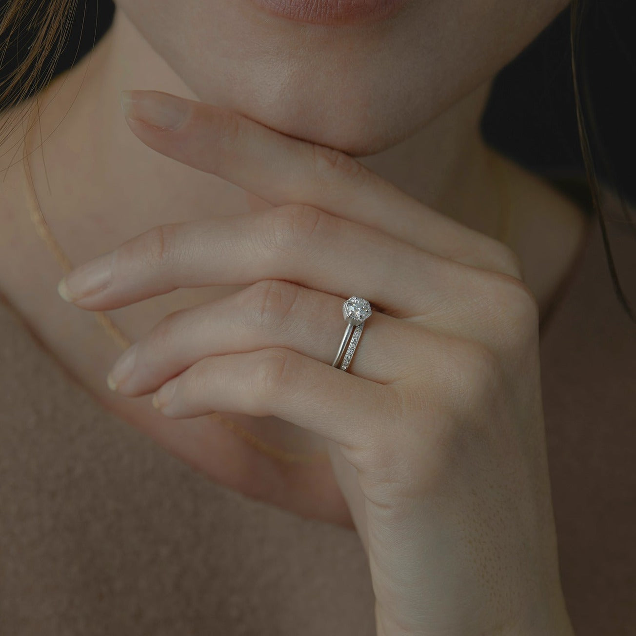 4.5mm White Diamond Hexagon Ring