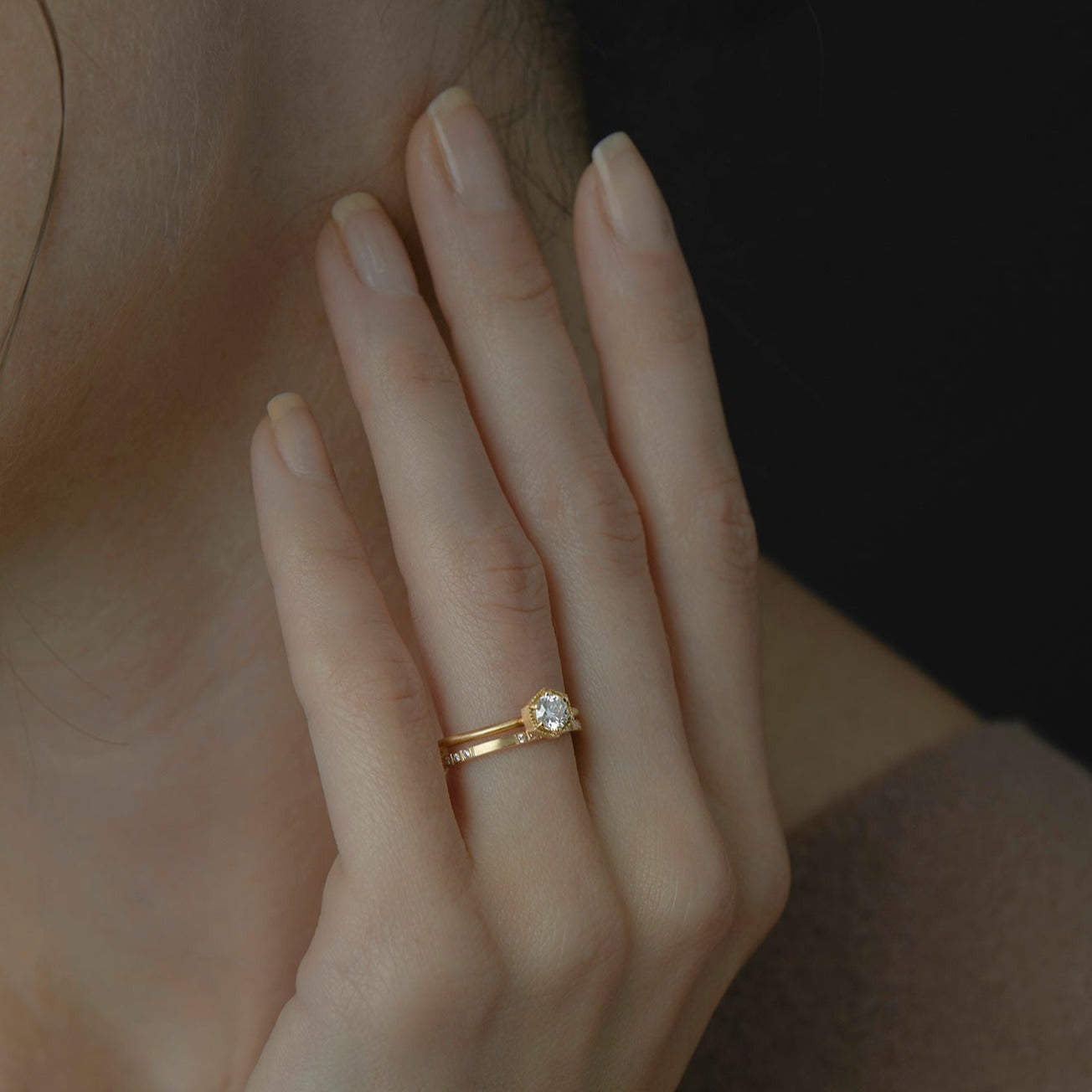 4.5mm White Diamond Hexagon Ring
