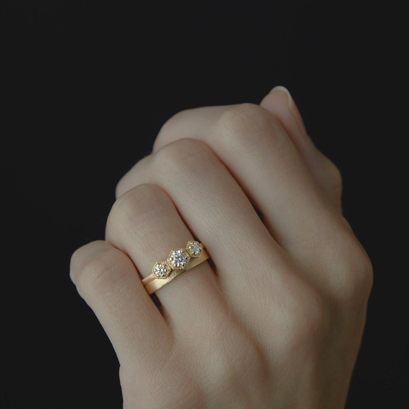 White Diamond Triple Hexagon Ring