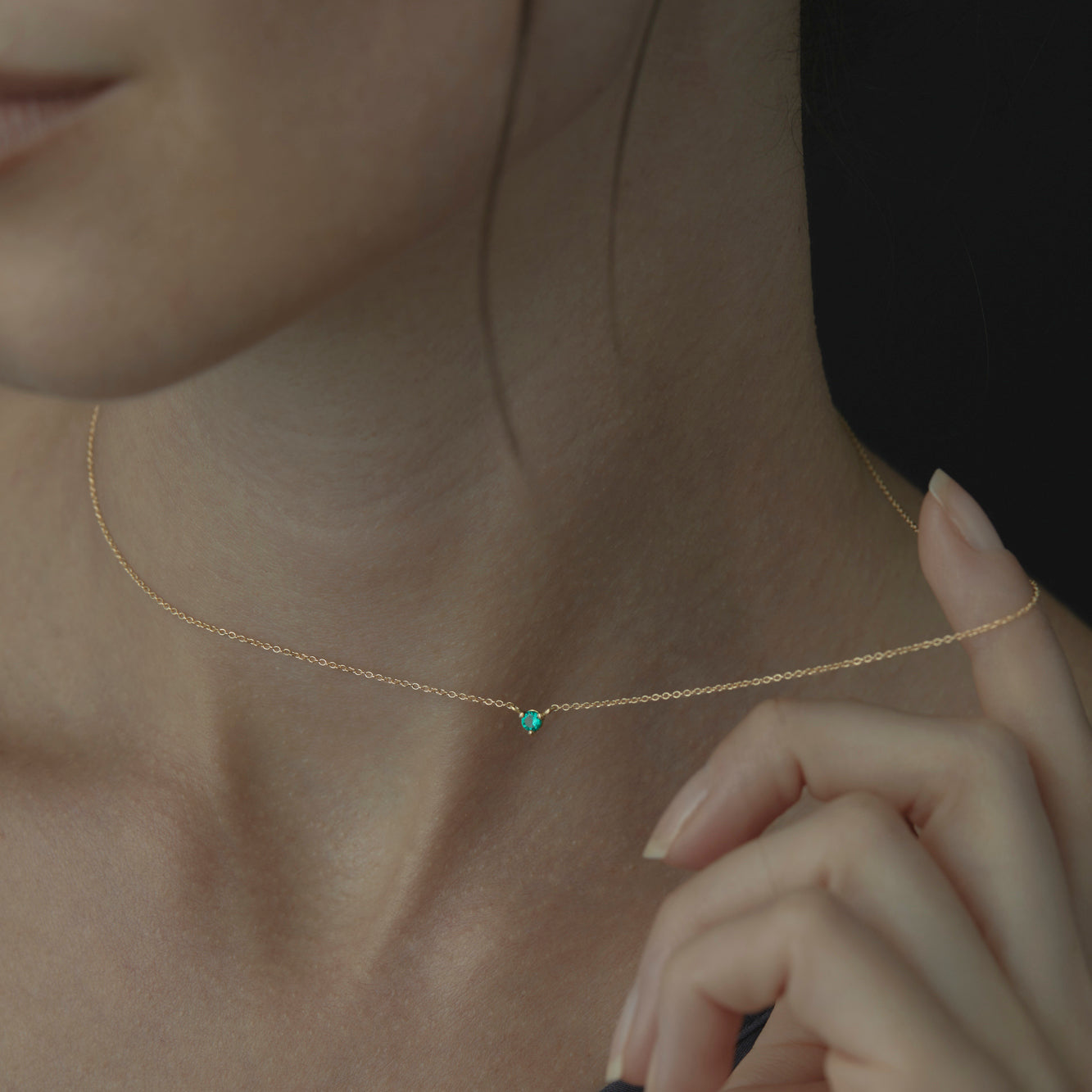 3mm Emerald Birthstone Necklace