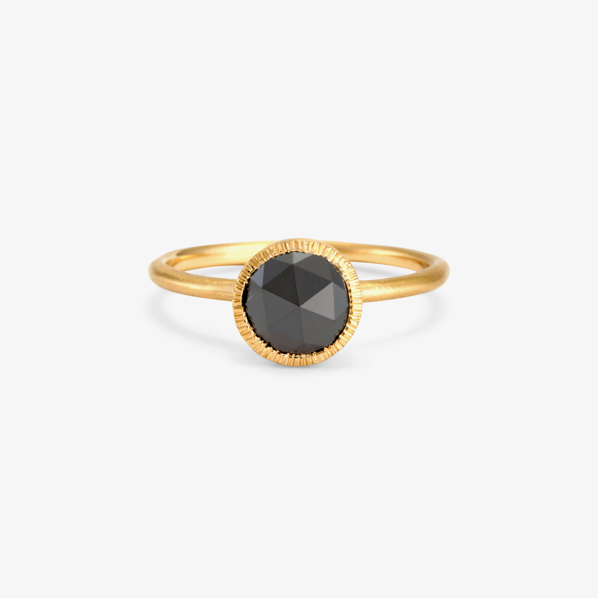 7mm Black Diamond Rose Cut Solitaire Ring