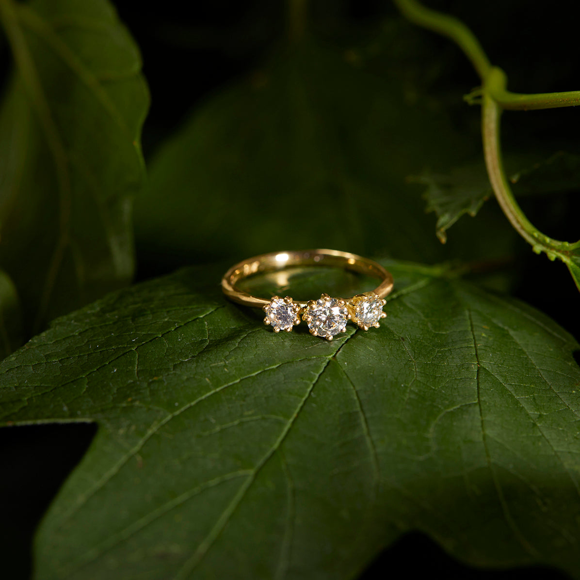 Triple White Diamond Blooming Ring