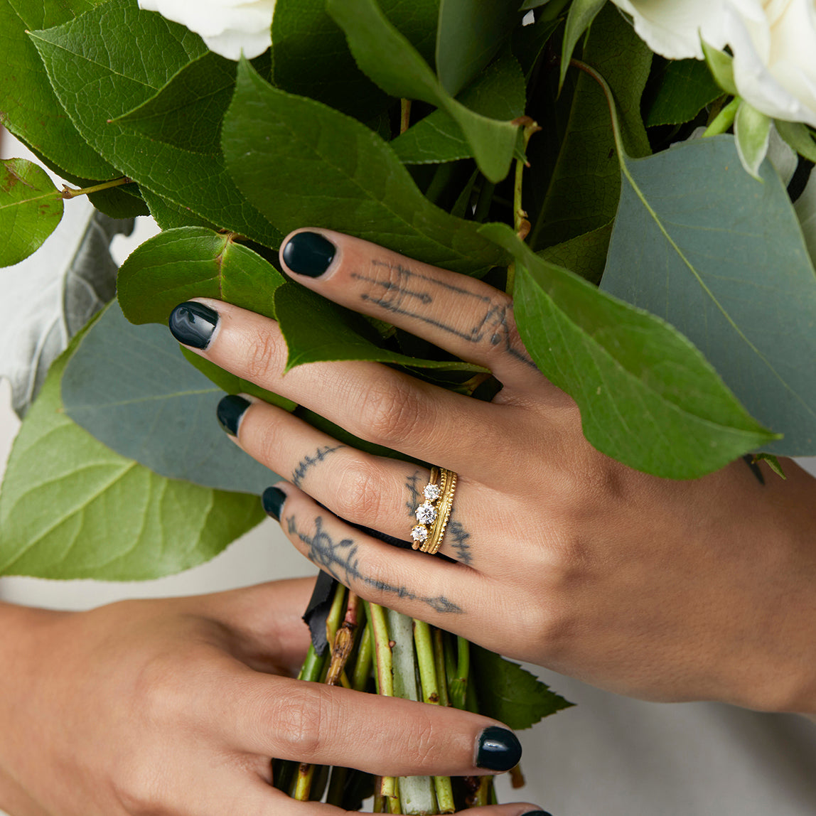 Triple White Diamond Blooming Ring