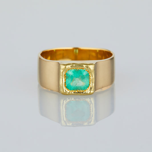 0.65 Carat One of a Kind Emerald Signet Ring
