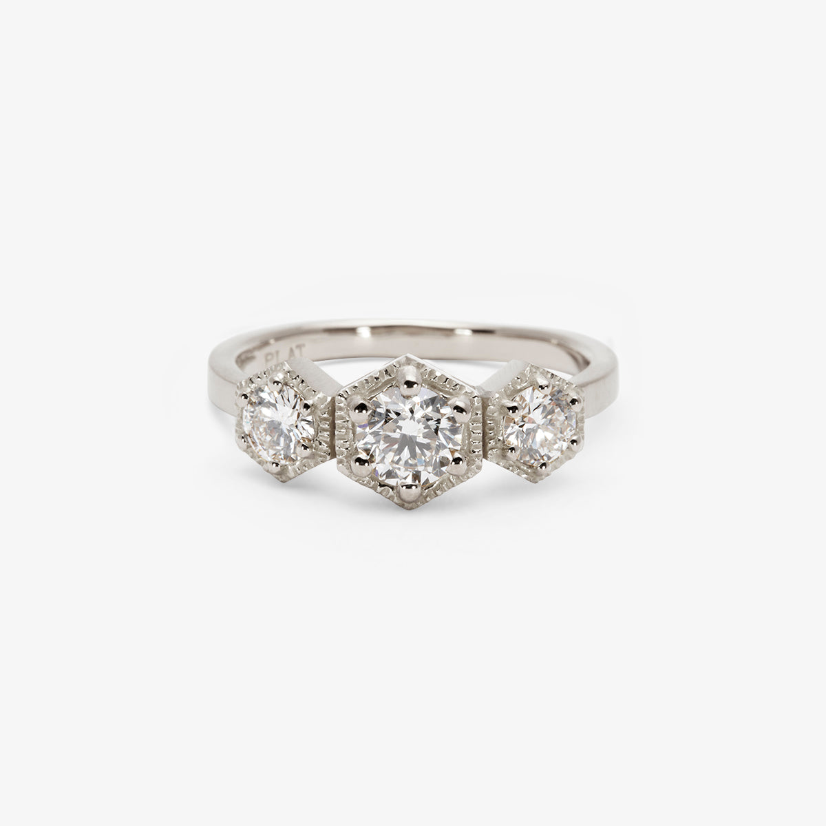 Queen White Diamond Triple Hexagon Ring