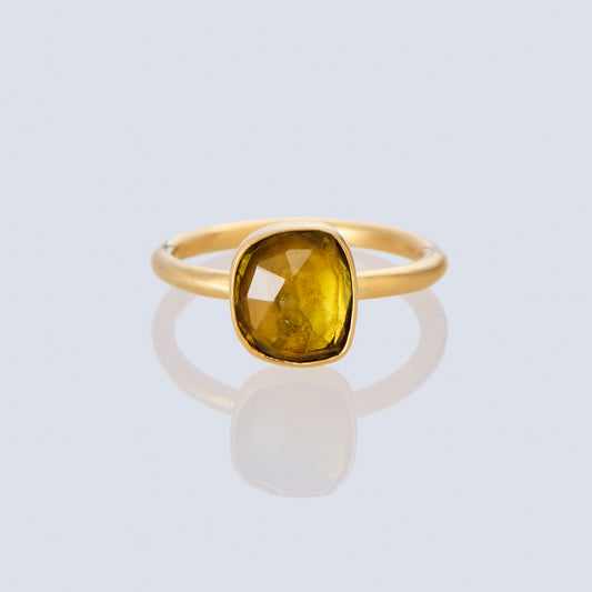 2.07 Carat One-of-a-Kind  Olive Yellow Tourmaline Ring